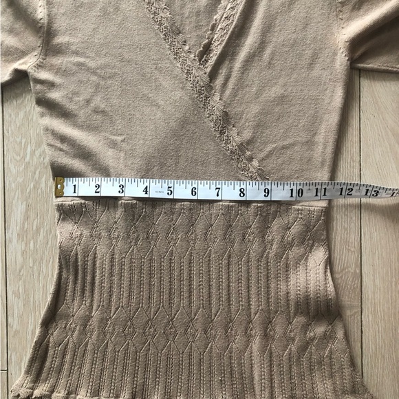 BCBG Maxazria Y2K Silk Blend Faux Wrap Lace Flare Dress in Beige Size XS - Picture 6 of 12